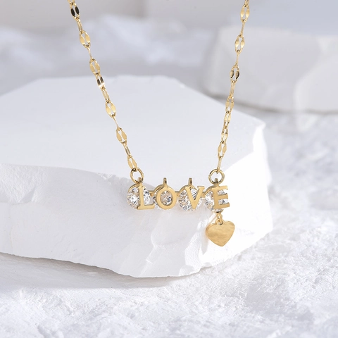 Love Brief Herz Anhänger Halskette Vergoldeter Edelstahl Zirkon Einfacher Süßer Schmuck Für Frauen