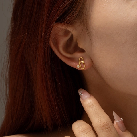925 Sterling Silver Paperclip Stud Earrings For Women Zirconia Minimalist Geometric Paper Clip Ear Studs Fashion Jewelry