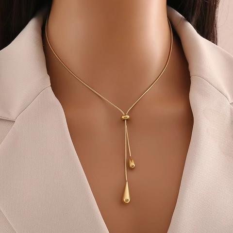 Gioielli Goccia Minimalisti Da Donna Acciaio Inossidabile Placcato Oro Collana Lariat Regolabile E Orecchini Pendenti