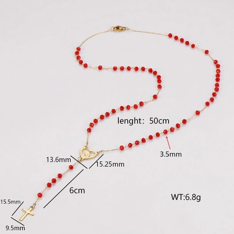 Collar De Rosario De Acero Inoxidable 304 Para Mujer Cuentas De Cristal De Colores Colgante De Cruz De Corazón Joyería Religiosa