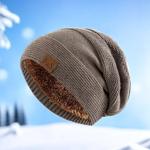 Heren Winter Gebreide Beanie Muts Fleece Gevoerd Warm Slouchy Outdoor Schedelmuts Met Decoratieve Leren Label Polyester