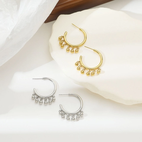 Retro Titanium Staal C-Vormige Oorringen Voor Dames Goud Zilver Verguld Bal Kwastjes Oorbellen Mode Sieraden Cadeau