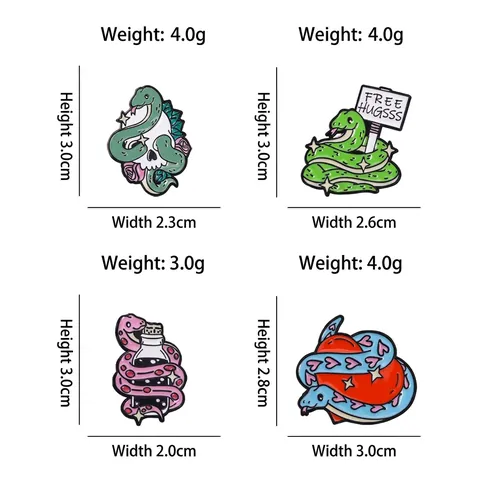 Cartoon Snake Enamel Pin Brooch Alloy Metal Animal Skull Heart Design For Backpack Hat Denim Jacket Punk Gothic Style Accessory