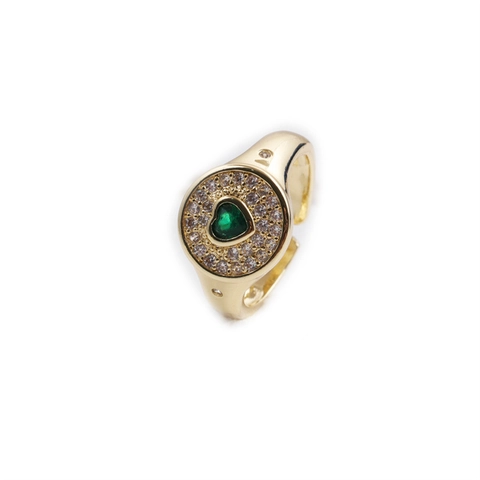 Herz Zirkon Siegelring Vintage 18K Vergoldet Kupfer Mikropave Verstellbar Offen Schmuck Für Frauen Bunt Zierlich
