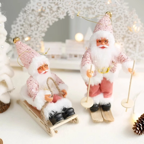Figura De Papá Noel Adorno De Navidad Estilo Esquí Trineo Madera Tela Decoración De Escritorio Muñeca Regalo Nórdico Festivo