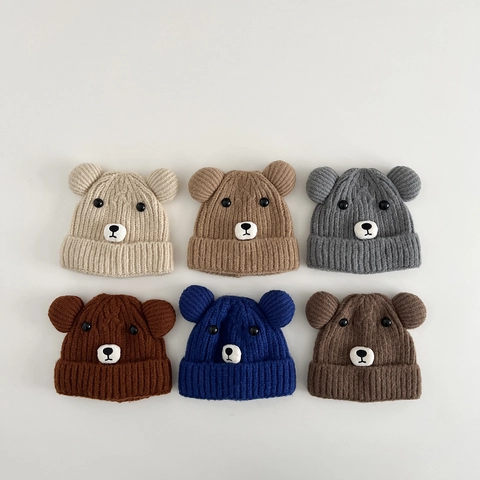 Kids Knitted Hat Warm Winter Bear Ear Cartoon Cute Beanie For Boys Girls Toddlers Soft Crochet Cap