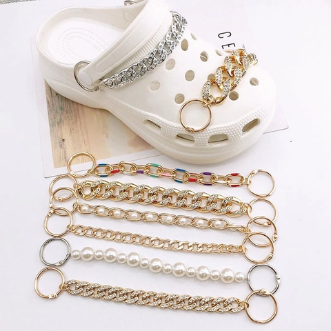 Acrylic Rhinestone Shoe Chain Charms Luxury Faux Artificial Pearl Detachable DIY Decoration For Clogs Clog Accessories For Women