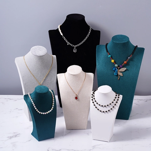 Necklace Display Stand Mannequin Bust Velvet PU Leather Jewelry Holder Portrait Rack Counter Props Professional