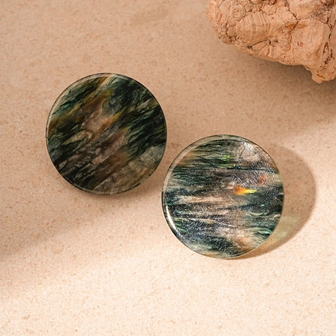 Vintage Runde Harz Ohrstecker Mit Tusche Marmor Textur Und Silbernem Ohrstecker Geometrischer Schmuck Für Damen