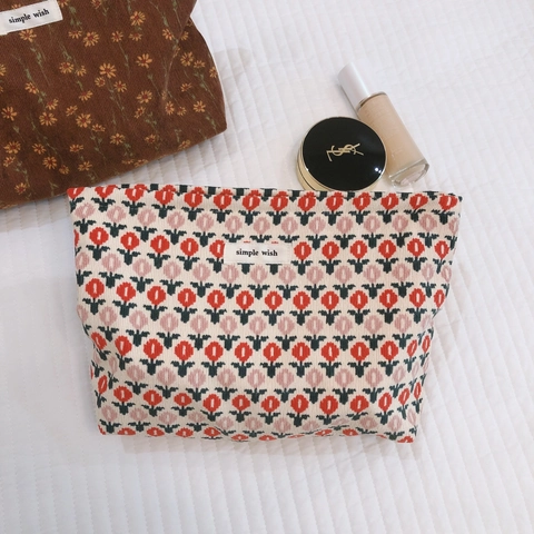 Pochette Trucco In Velluto A Coste A Fiori Vintage Borsa Cosmetici Con Cerniera Per Viaggi E Casa Donne Grande Capacità