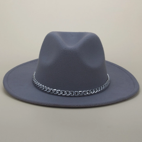 Chapeau Fedora En Laine Avec Chaîne En Métal Argenté Style Jazz Vintage Large Bord Hiver Chaud Pour Femmes