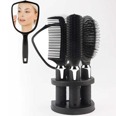 Professional Hair Brushes Mirror Stand Styling Detangling Massage Combs Matte Black Hair Care Tools Women Men