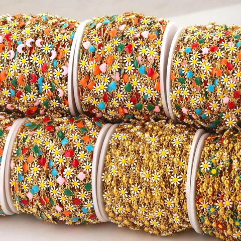 Emaille Gänseblümchen Dekokette Edelstahl Metall Blumenmuster Für Handgefertigten DIY Schmuck Bastelarbeiten