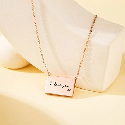Sliding Locket Pendant Necklace Stainless Steel Heart Engraved Hidden Photo Frame Romantic Jewelry Gift Women Men