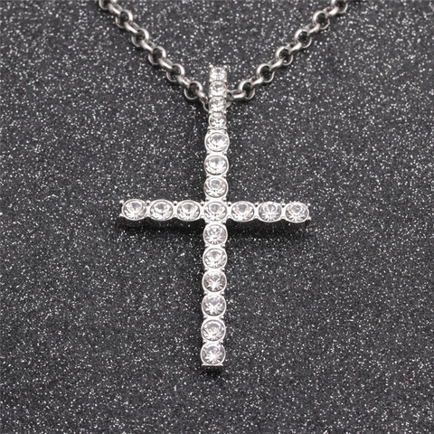 Kruis Hanger Ketting Roestvrij Staal Met Rijnstenen Religieuze Hip Hop Mode Sieraden Voor Heren En Dames
