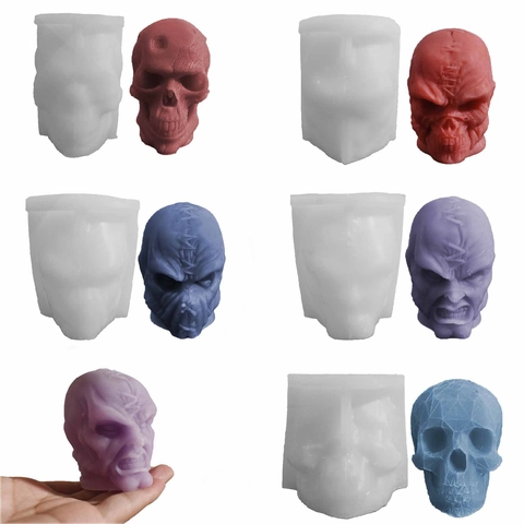 Halloween Totenkopf Silikonform Genäht Facettiert Horror DIY Duftkerze Gips Ornament Seife Kuchen Backen Deko