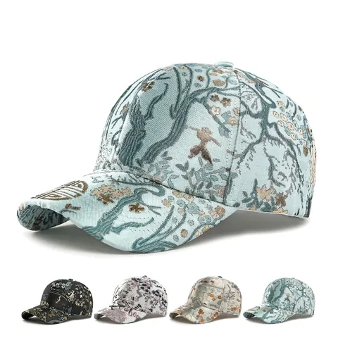 Embroidered Baseball Cap Polyester Jacquard Fabric Sun Protection Ethnic Style Hard Top Adjustable Hat For Men Women