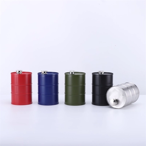 Petaca Portátil Acero Inoxidable 304 Forma Barril De Aceite Botella A Prueba De Fugas Para Camping Exterior Estilo Industrial