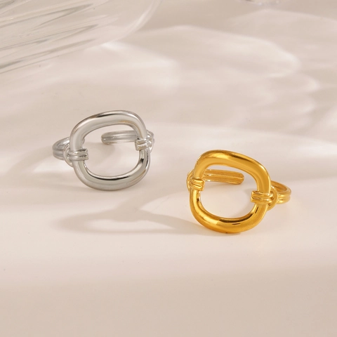 Anello Quadrato Geometrico Cavo In Acciaio Inossidabile Regolabile Aperto Minimalista Gioielli Moda Per Donne