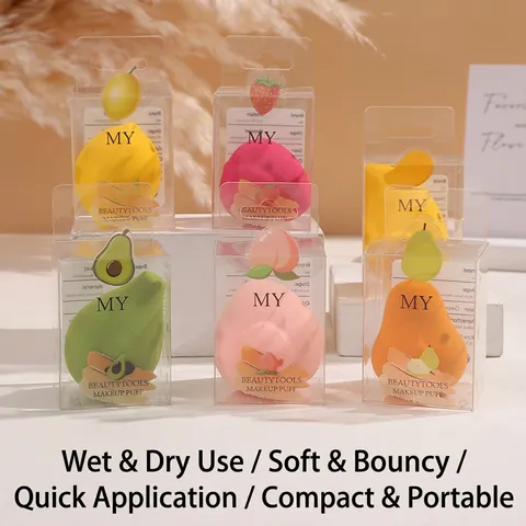 Éponges De Maquillage En Forme De Fruits Polyuréthane Hydrophile Utilisation Humide Sèche Éponges Douces Avec Boîte