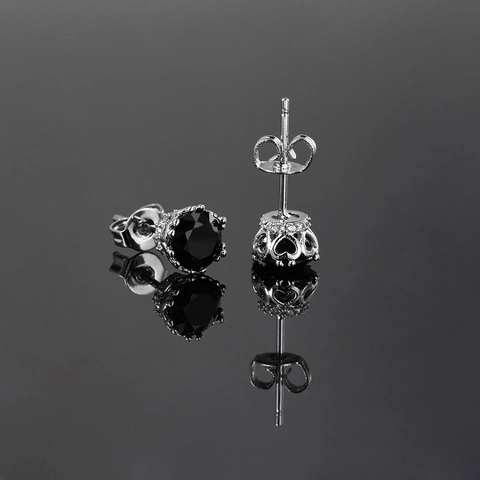 Copper Stud Earrings Round Cubic Zirconia Micro Pave Crown Setting Hollow Heart Hip Hop Minimalist Jewelry For Men Women