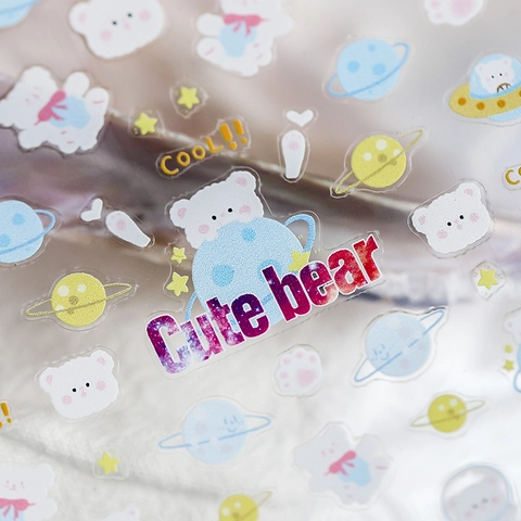 Space Bear Nail Art Stickers Cartoon Planet Star Pattern Thin Transparent Self Adhesive Manicure Decoration DIY Accessories