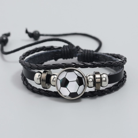 Soccer Football Fans Bracelet Multi-layer Braided Leather Alloy Beads Adjustable Sports Fashion Jewelry For Men And Women