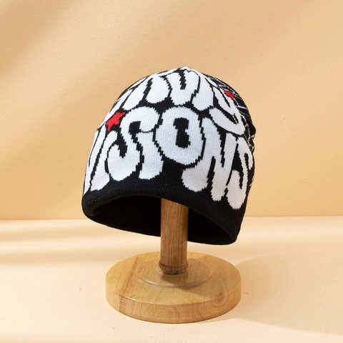 Bonnet En Tricot Streetwear Acrylique Chaud D'Hiver Motif Graffiti Lettres Étoiles Pour Hommes Femmes Style Hip Hop