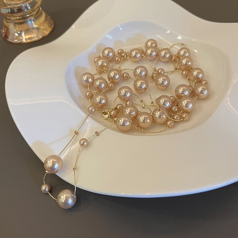 Élégant Collier Longue Künstliche Perle Fantaisie Style Station Vintage Chaîne En Alliage Bijoux Pour Femmes Décoration Pull