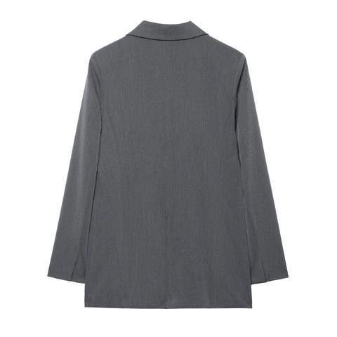 Chaqueta Blazer De Mujer Con Doble Botonadura Gris Oscuro Corte Ajustado Oficina Carrera Profesional Manga Larga Poliéster