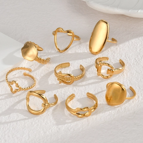 Anillos De Acero Inoxidable Bañados En Oro Ajustables Abiertos Irregulares Geométricos Joyería De Moda Para Mujer
