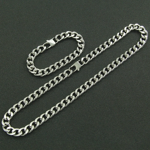 Collana Bracciale a Maglia Cubana in Acciaio Inossidabile Hip Hop per Uomo Donna Gioiello Minimalista in Metallo Pesante Lucido