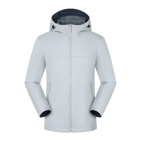 Hooded Softshell Jacket Windproof Polyester Spandex Full Zip Outdoor Hiking Casual Coat For Men Women