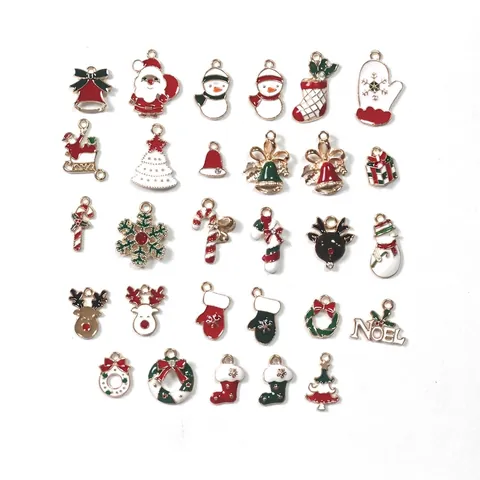 Christmas Charms Alloy Enamel Pendants For DIY Jewelry Making Accessories Santa Snowman Reindeer Tree Bell Festival Decor