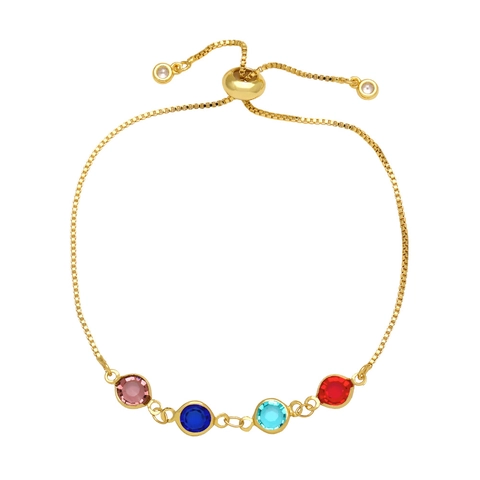 Colorful Crystal Slider Bracelet Gold Plated Copper Adjustable Bolo Chain Fashion Jewelry For Women