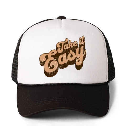 Cappello Trucker Retro Stampa Take It Easy Mesh Traspirante Regolabile Baseball Vintage Esterno Protezione Solare Uomo Donna