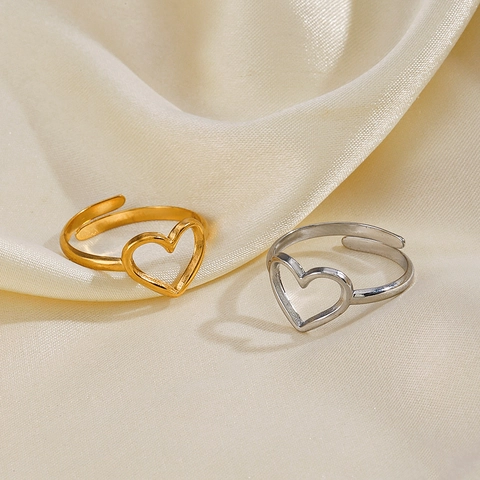 Anillo Corazón Acero Inoxidable Calado Banda Abierta Ajustable Joyería Moda Minimalista Para Mujeres