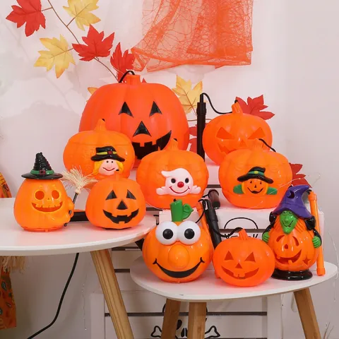 Lanterna Zucca Halloween LED Luminosa Portatile Jack-O-Lantern Plastica Per Feste Bambini Decorazione Festiva