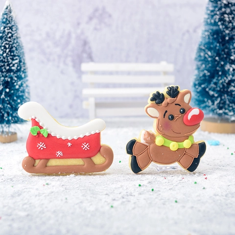 Weihnachts Plätzchen Ausstecher PLA Kunststoff Weihnachtsmann Rentier Schlitten Baum Kranz Fondant Form DIY Backwerkzeug