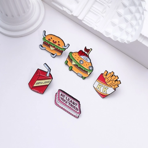 Cartoon Fast Food Enamel Pin Set Burger French Fries Juice Box Cake Brooches Zinc Alloy Badges For Clothing Backpack Decoration