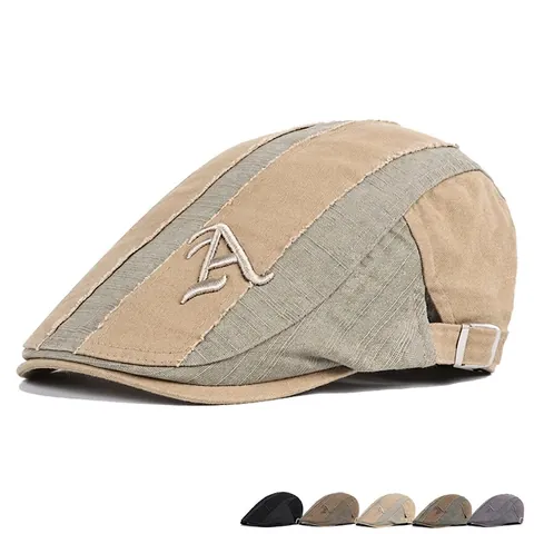Casquette Plate Vintage En Toile De Coton Béret Ivy Avec Broderie Lettre A Design Colorblock Réglable Hommes Femmes