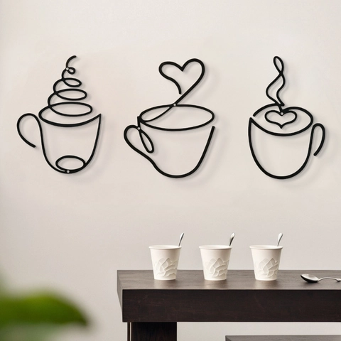 Metall Kaffeetasse Wanddekoration Eisen Linienkunst Minimalistische Küche Cafe Hängeschild Moderne Haus Büro Dekoration