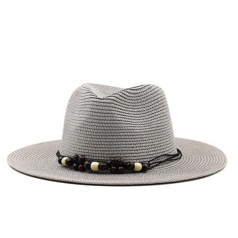 Strooien Fedora Hoed Met Brede Rand Zonbescherming Zomer Strand Panama Jazz Pet Met Houten Kralen Voor Heren Dames Kinderen