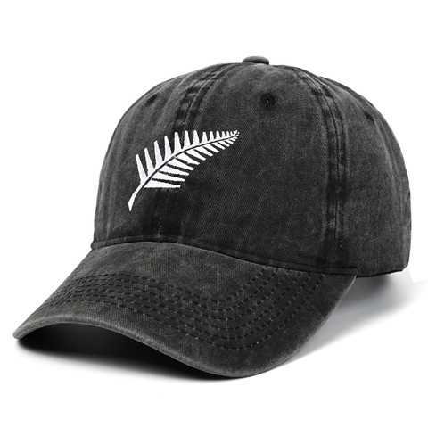 Washed Cotton Baseball Cap Silver Fern Embroidery Vintage Retro Adjustable Outdoor Travel Sun Hat Casual Men Women