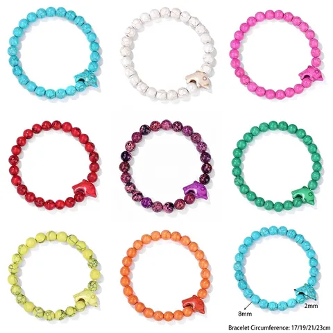Bracciale Elastico con Perline a Forma di Delfino in Resina Fatto a Mano per Donna Stile Oceano Pietra Sintetica Gioielli da Spiaggia Estivi