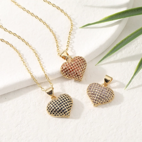 Collar Con Colgante De Corazón Cobre Chapado En Oro Con Micro Pavé De Circón Joyería De Moda Para Mujer