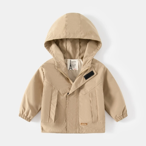 Boys Polyester Solid Color Hooded Windbreaker Jacket Casual Autumn Outwear Zipper Softened Coat For Children Kids