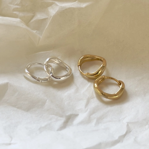 Orecchini A Cerchio Curvi Irregolari Argento Sterling 925 Design Metallo Liquido Organico Stile Minimalista Donna