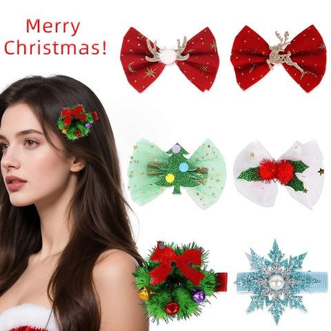 Fermagli per Capelli di Natale Fiocco in Rete Fiocco di Neve Corna di Renna Ghirlanda Campanella Forcine per Capelli per Festa di Natale Decorazioni Accessori per Capelli Donna Bambini