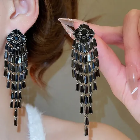 Orecchini Pendenti Lunghi Con Nappa In Zircone Rombo Geometrico Con Perno In Argento Sterling 925 Gioielli Di Moda Lusso Per Donna
